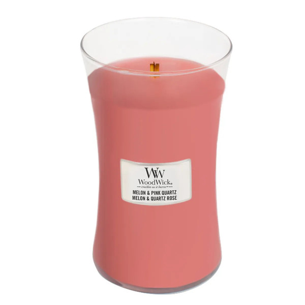 Duftkerze mit Holzdocht Melon &amp; Pink Quartz - Hourglass - 610g