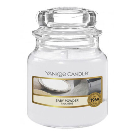 Yankee Candle Baby Powder Duftkerze im Glas mit transparentem Deckel