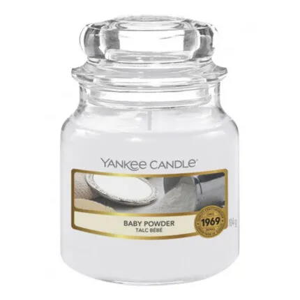 Yankee Candle Baby Powder Duftkerze im Glas mit transparentem Deckel