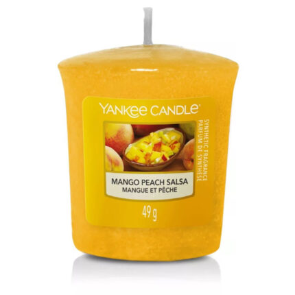 Gelbe Mango Peach Salsa Duftkerze von Yankee Candle mit Fruchtmotiv