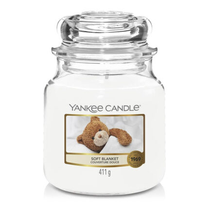 Yankee Candle Soft Blanket Duftkerze im Glas mit Deckel und Teddybär-Etikett