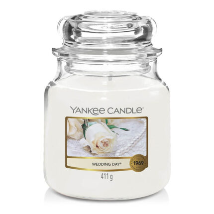 Wedding Day Duftkerze von Yankee Candle im Glas mit sichtbarem Etikett