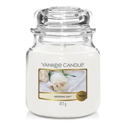 Wedding Day Duftkerze von Yankee Candle im Glas mit sichtbarem Etikett