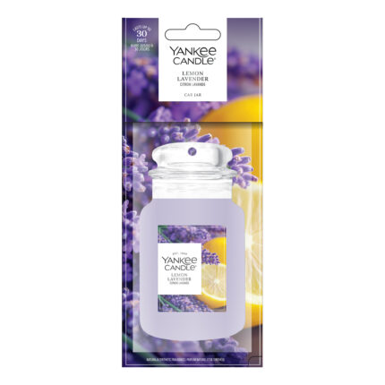 Verpackter Yankee Candle Lemon Lavender Car Jar mit Lavendel- und Zitronenmotiv
