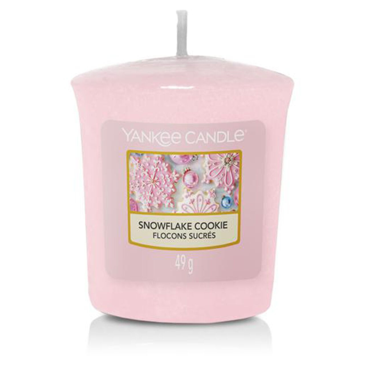Yankee Candle Snowflake Cookie Kerze Rosa Snowflake Cookie Duftkerze von Yankee Candle mit sichtbarem Frontetikett