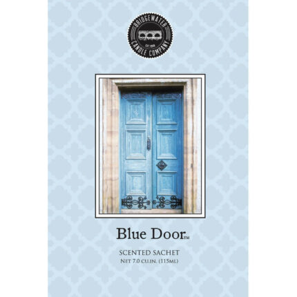 Verpackung des Blue Door Scented Sachets mit blauer Doppeltür