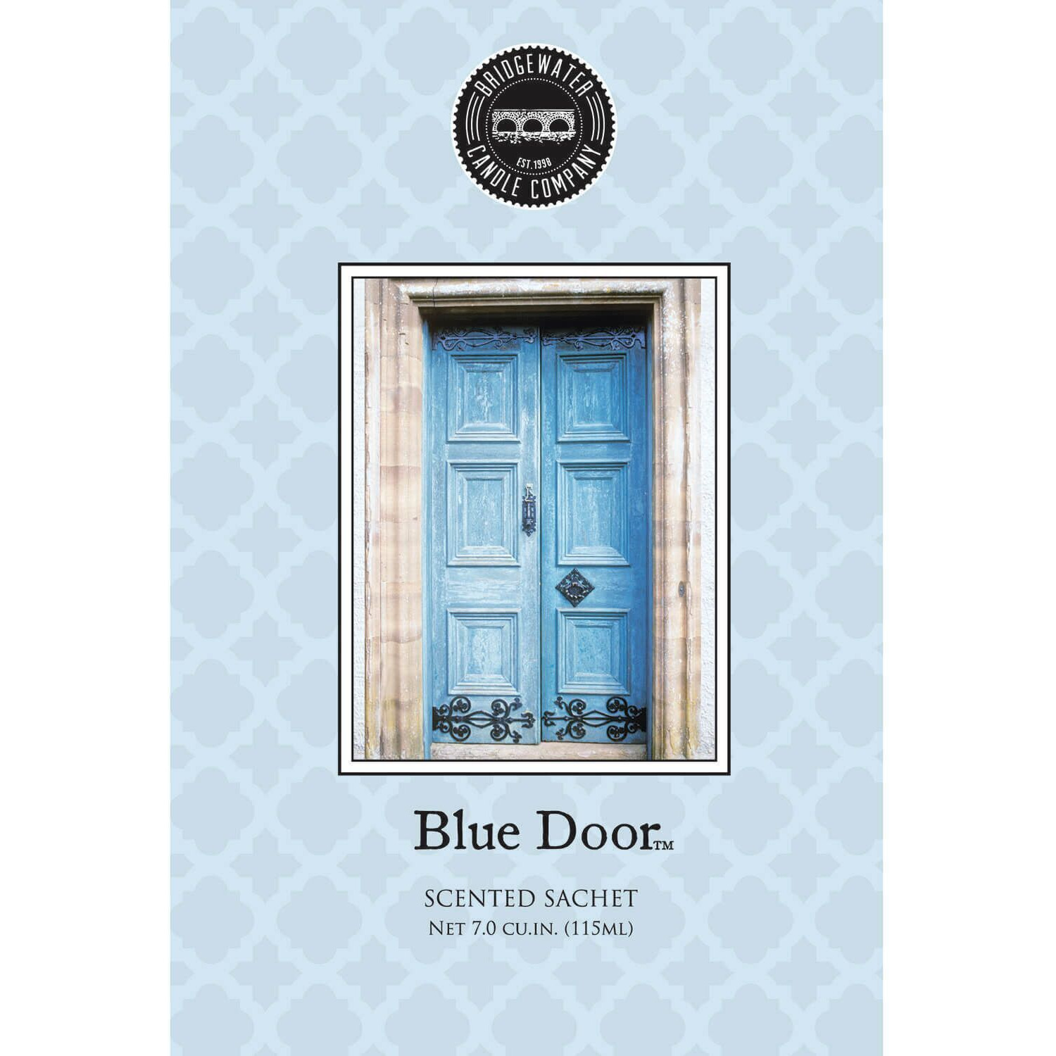 Blue Door Scented Sachet Verpackung des Blue Door Scented Sachets mit blauer Doppeltür