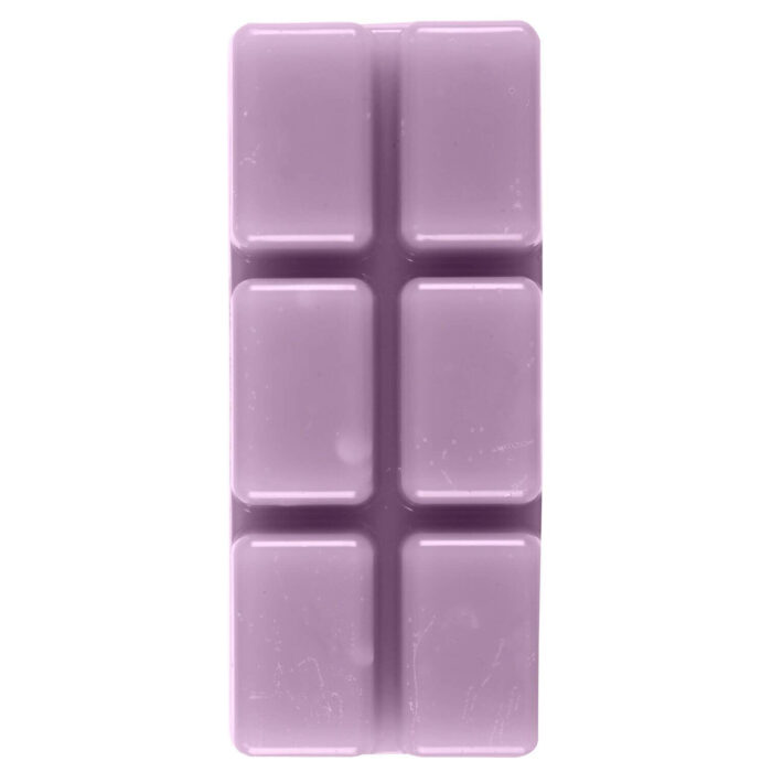 Rückseite einer lavendelfarbenen Wax Bar mit sechs rechteckigen Wachsstücken