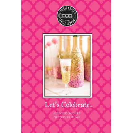 Pinke Verpackung des Bridgewater Duftsachets Let’s Celebrate mit Sektglas-Motiv