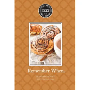 Vorderseite des Remember When Duftsachets mit Zimtschnecken und Tasse