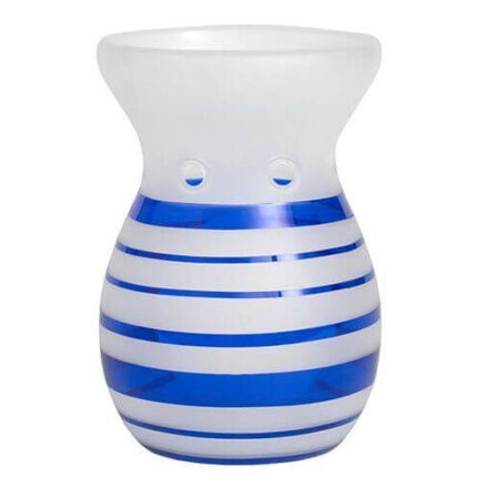 Weiß-blaue Duftlampe mit horizontalen Streifen in Frontalansicht