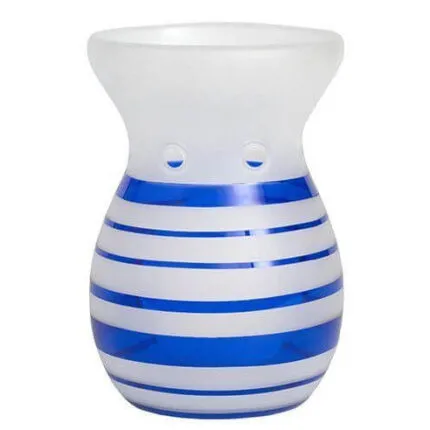 Weiß-blaue Duftlampe mit horizontalen Streifen in Frontalansicht