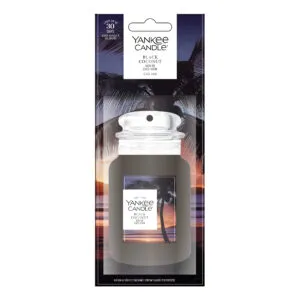 Verpackter Yankee Candle Black Coconut Car Jar mit Palmen- und Sonnenuntergangsmotiv