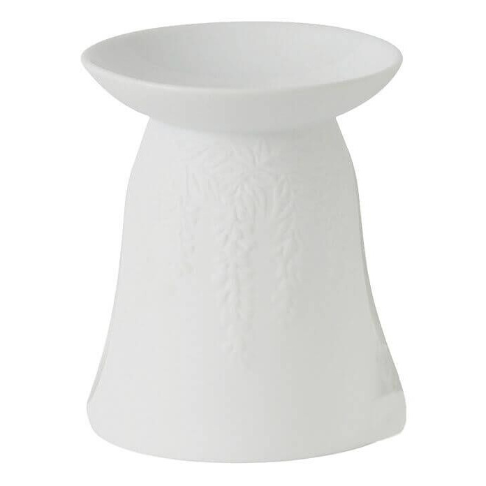 Duftlampe mit Rankenrelief Weiße Duftlampe mit Schale und geprägtem Rankenrelief