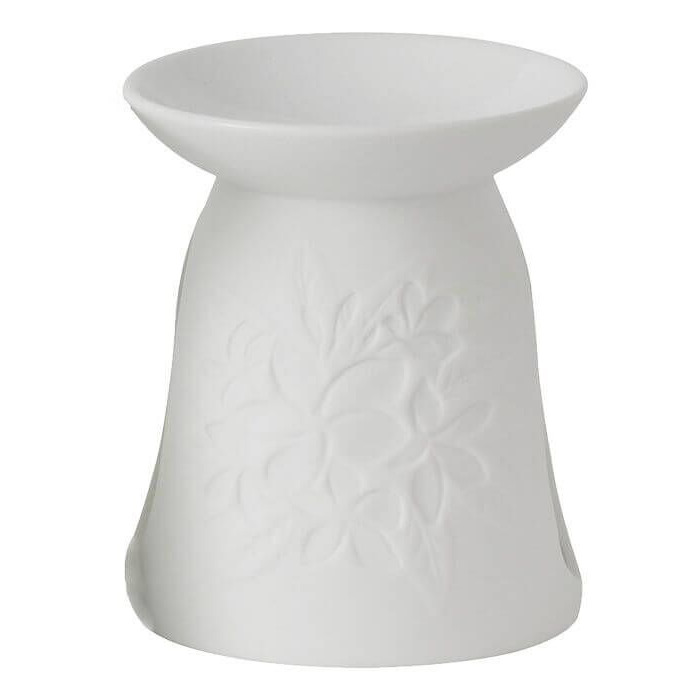 Duftlampe mit Blumenrelief Weiße Duftlampe mit Blumenrelief und breiter oberer Schale