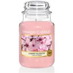 Rosa Cherry-Blossom-Kerze im Glas mit transparentem Deckel