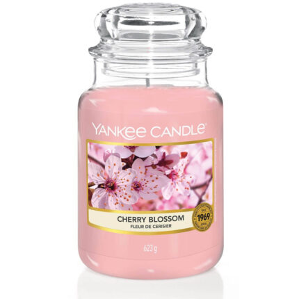 Rosa Cherry-Blossom-Kerze im Glas mit transparentem Deckel