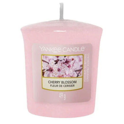 Rosa Yankee Candle Cherry Blossom Duftkerze mit Blumenetikett
