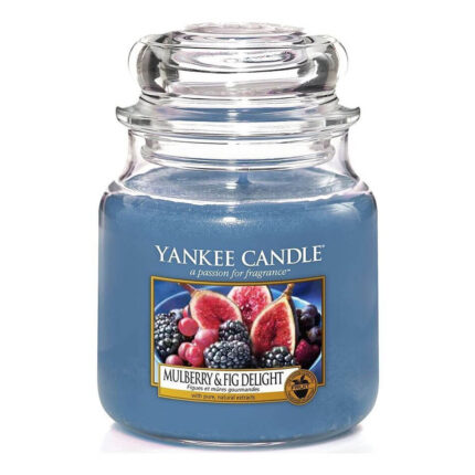 Blaue Yankee Candle Mulberry & Fig Delight Kerze im Glas mit Deckel