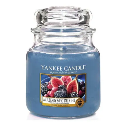 Blaue Yankee Candle Mulberry & Fig Delight Kerze im Glas mit Deckel