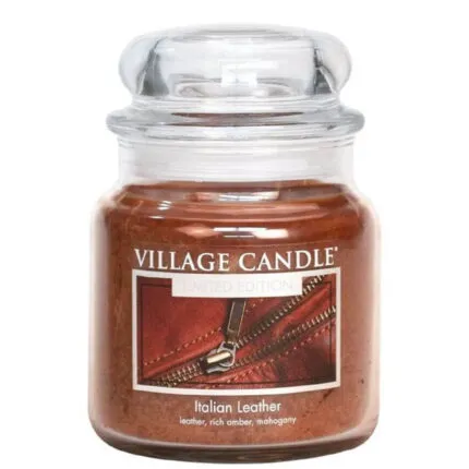 Village Candle Italian Leather Kerze im Glas mit geschlossenem transparentem Deckel