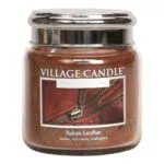 Village Candle Italian Leather Kerzenglas mit glänzendem Metalldeckel und Lederetikett