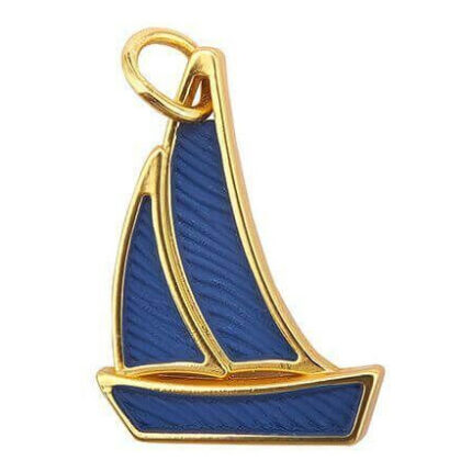 Blau-goldener Anhänger mit Segelbootmotiv und Ring