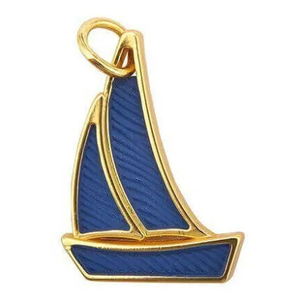 Blau-goldener Anhänger mit Segelbootmotiv und Ring
