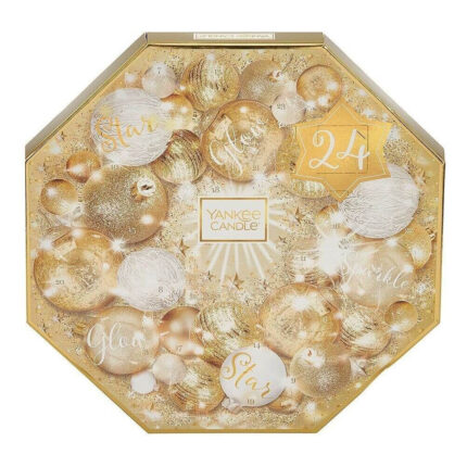 Detailansicht des goldfarben gestalteten Yankee Candle Adventskalenders