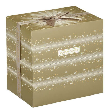 Geschlossener Yankee Candle Adventskalender mit goldener Gestaltung und Schleife
