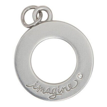 Runder Anhänger mit Ring, Schmuckstein und Schriftzug „imagine“