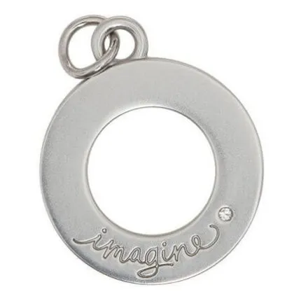 Runder Anhänger mit Ring, Schmuckstein und Schriftzug „imagine“
