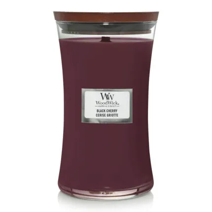 WoodWick Black Cherry Kerze im Glas mit sichtbarem Docht