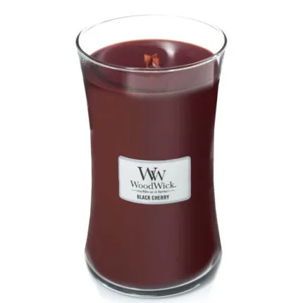 WoodWick Black Cherry Kerze ohne Deckel mit sichtbarem Docht