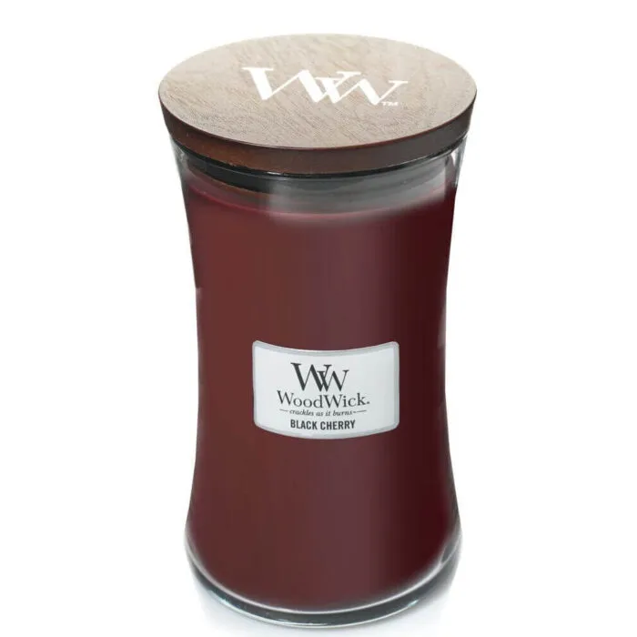WoodWick Black Cherry Kerze im Glas mit geschlossenem Deckel
