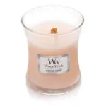 WoodWick Coastal Sunset Kerze ohne Deckel und mit sichtbarem Docht
