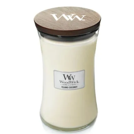 WoodWick Island Coconut Kerze im Glas mit geschlossenem Deckel