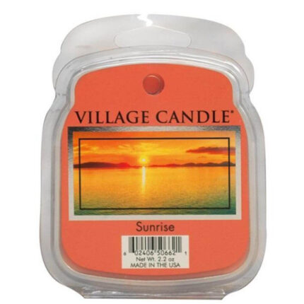 Sunrise Kerze von Village Candle mit Sonnenuntergangsabbildung auf dem Etikett