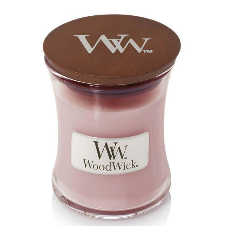WoodWick Kerze mit Holzdeckel WoodWick Kerze im Glas mit braunem Holzdeckel und Markenetikett