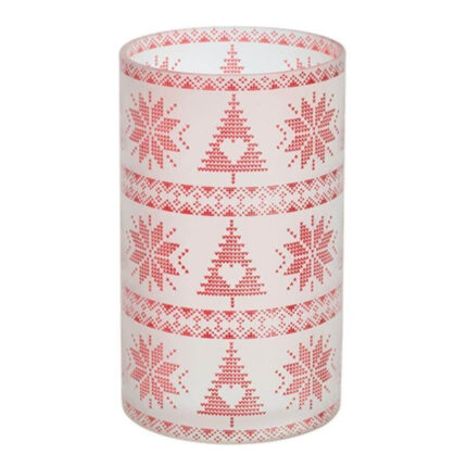 Frostglas-Glasabdeckung mit roten Schneeflocken- und Tannenbaum-Mustern