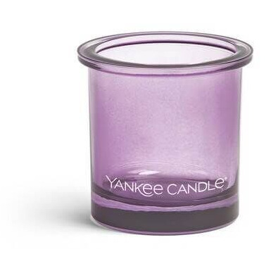 Violetter Votivkerzenhalter mit rundem Rand und Yankee-Candle-Aufdruck