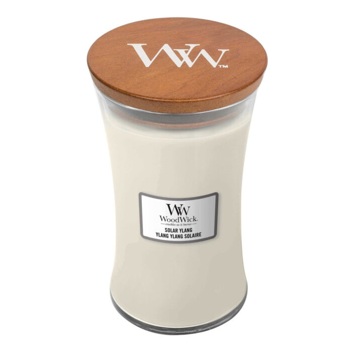 Nahaufnahme des Holzdeckels mit weißem WoodWick-Logo
