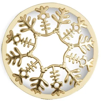 Runder Illuma-Lid mit goldenem Schneeflockenornament und kreisförmiger Öffnung