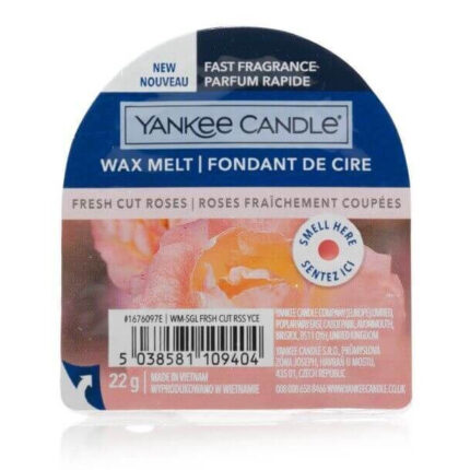 Verpackung eines Yankee Candle Wax Melts mit Aufdruck Fresh Cut Roses