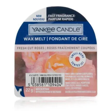 Verpackung eines Yankee Candle Wax Melts mit Aufdruck Fresh Cut Roses