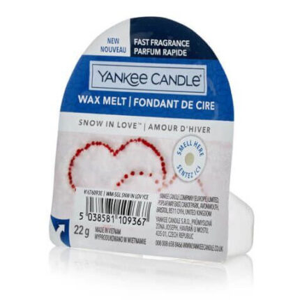 Yankee Candle Snow In Love Wachsmelt mit sichtbarem Etikett und Barcode