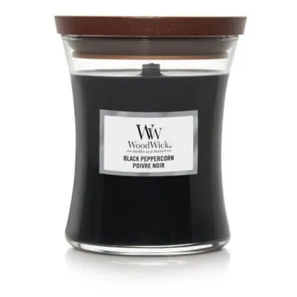 WoodWick Black Peppercorn Kerze mit schwarzem Wachs und Deckel