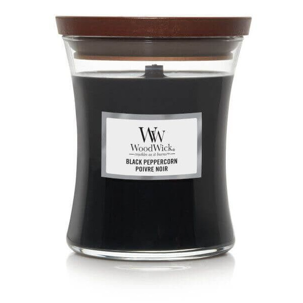 Black Peppercorn Kerze im Glas WoodWick Black Peppercorn Kerze mit schwarzem Wachs und Deckel