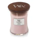 Rosa WoodWick Rosewood Kerze im Glas mit geschlossenem braunem Deckel