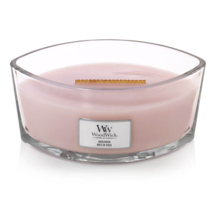 WoodWick Rosewood Kerze ohne Deckel mit sichtbarem Holzdocht
